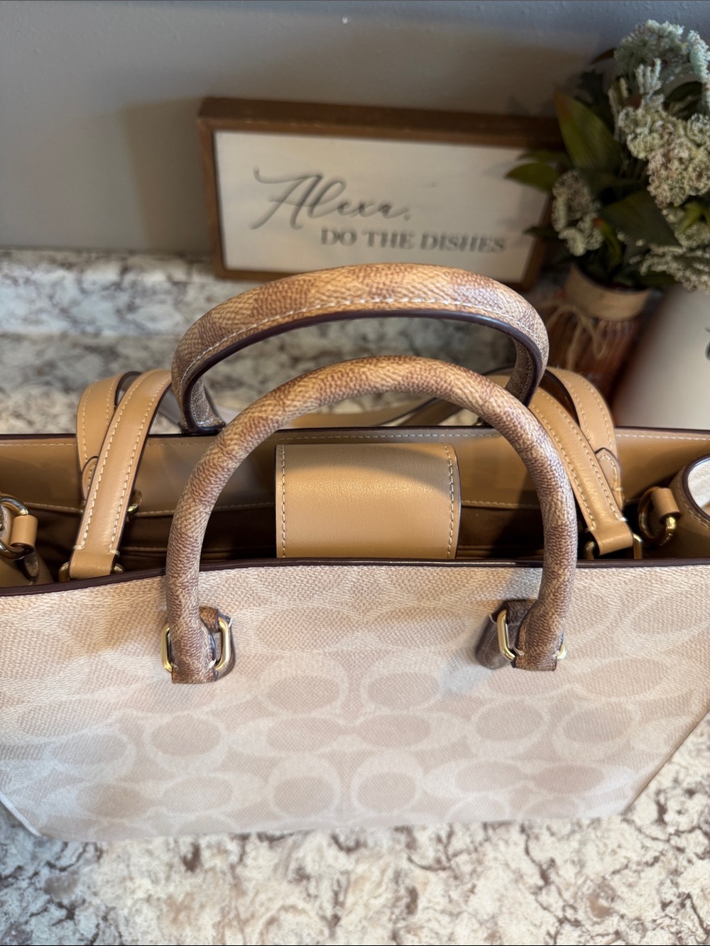 Coach Beige Signature Canvas Tote Bag - Coach - Picture 9 of 15